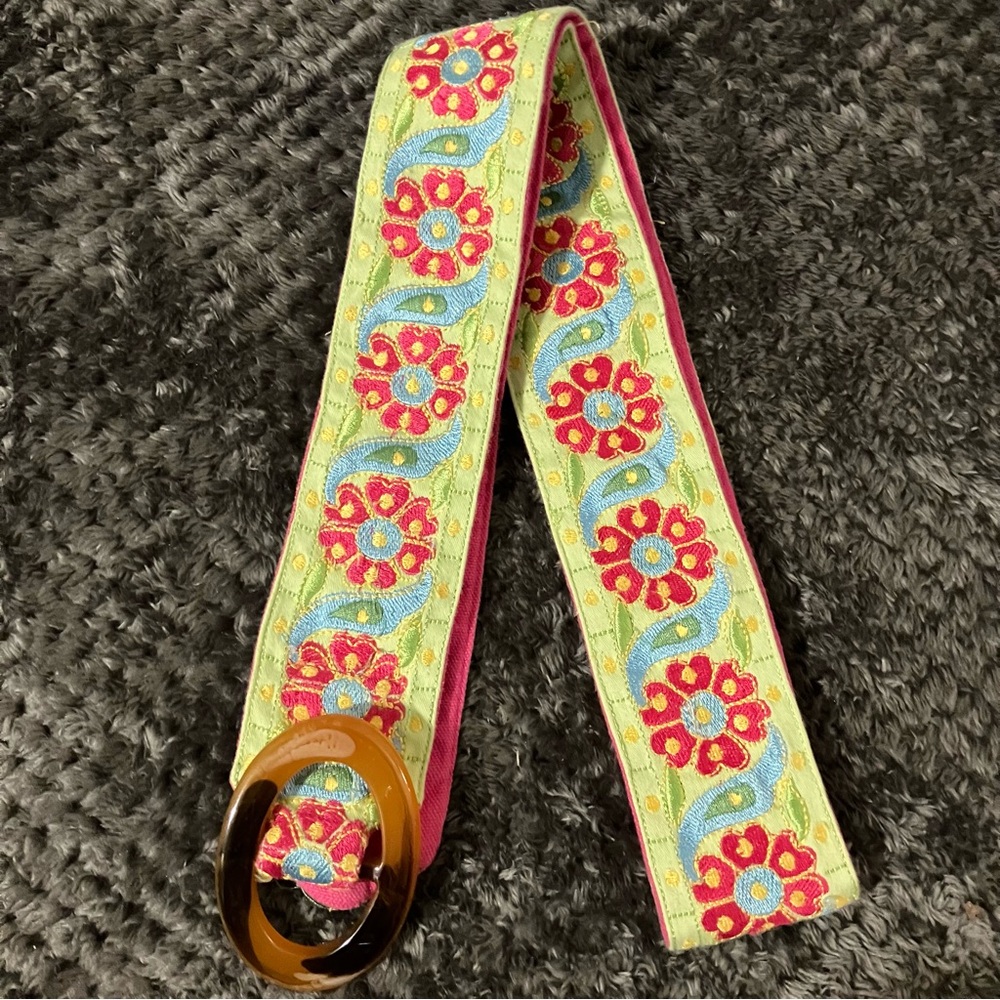 Lilypod Embroidered Bohemian Style Tortoise Shell Buckle Women’s Belt Sz L